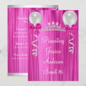 Sweet 16 Pink White Silver Jewel Tiara Formal Kaart (Voorkant / Achterkant)