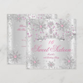  Sweet 16 Pink White Winter Wonderland Kaart (Voorkant / Achterkant)