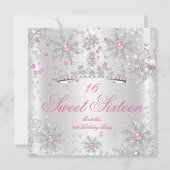  Sweet 16 Pink White Winter Wonderland Kaart (Voorkant)