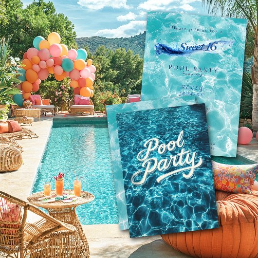 Sweet 16 Pool Party Blauw Water Bubbles Kaart