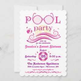 Sweet 16 Pool Party Invitation Kaart