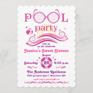 Sweet 16 Pool Party Invitation Kaart