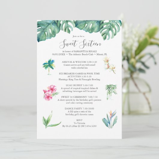 Sweet 16 Pool Party Verjaardag Uitnodigingen (Staand voorkant)