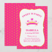 Sweet 16 Princess Crown Birthday Party Kaart (Voorkant / Achterkant)