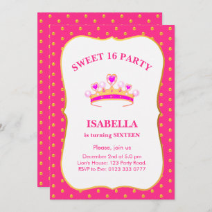 Sweet 16 Princess Crown Birthday Party Kaart