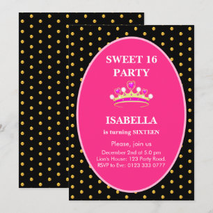 Sweet 16 Princess Crown Birthday Party Kaart