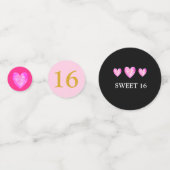 Sweet 16 Princess Diamond op roze & zwart Confetti (Achterkanten)