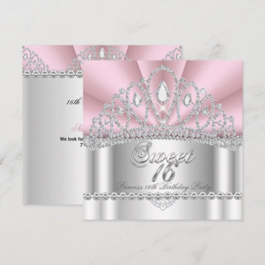 Sweet 16 Princess Pink White Diamond Tiara Kaart (Voorkant / Achterkant)