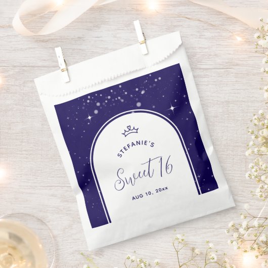 Sweet 16 Princess Tiara Crown Navy Blue Birthday Bedankzakje (Geknipt)
