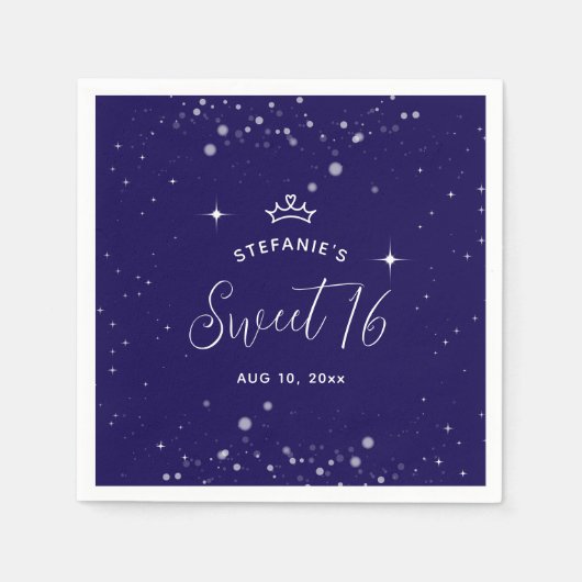 Sweet 16 Princess Tiara Crown Navy Blue Birthday Servet (Voorkant)