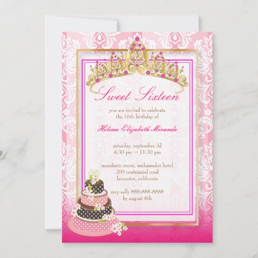 Sweet 16/prinses/4-tier roze chocoladetaart kaart (Achterkant)