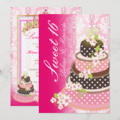 Sweet 16/prinses/4-tier roze chocoladetaart kaart (Voorkant / Achterkant)