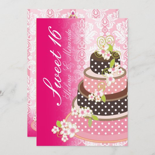 Sweet 16/prinses/4-tier roze chocoladetaart kaart (Voorkant / Achterkant)