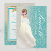 Sweet 16/ prinses + blauwgroen vocht kaart (Voorkant / Achterkant)