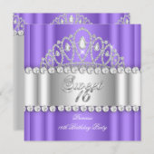 Sweet 16 Prinses Paars White Diamond Tiara Kaart (Voorkant / Achterkant)