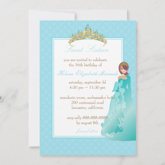 Sweet 16/prinses/polka dots kaart (Achterkant)