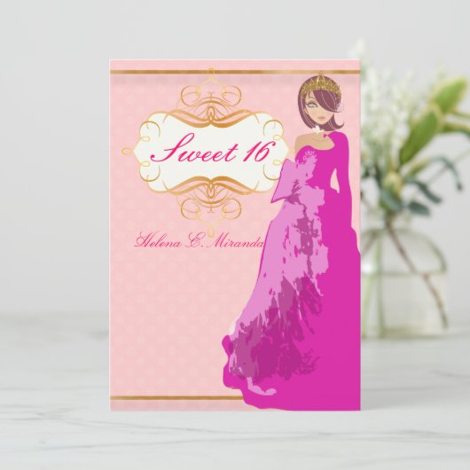Sweet 16/prinses/polka dots kaart (Staand voorkant)