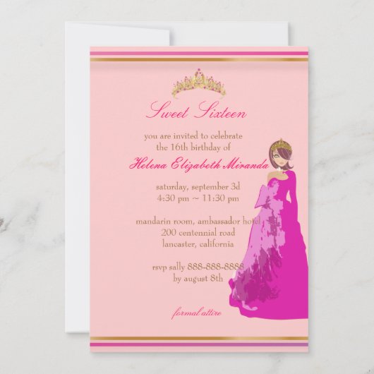 Sweet 16/prinses/polka dots kaart (Achterkant)