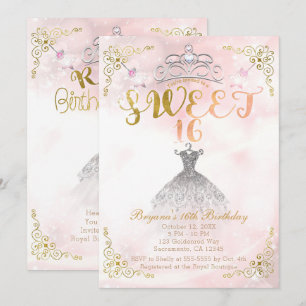 SWEET 16 Prinses Roze Glitter Verjaardagsfeestje Kaart