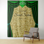 Sweet 16 Prinses Tiara Groene Gordijn Gouden Glitt Wandkleed (In situ)