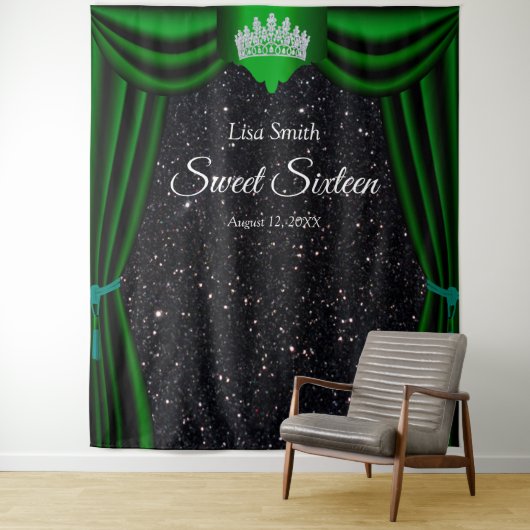 Sweet 16 Prinsessen Kroon Groene Gordijn Zwart Gli Wandkleed (In situ)