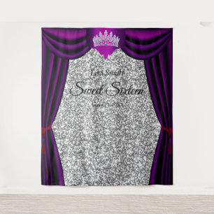 Sweet 16 Prinsessen Kroon Paarse Gordijn Zilver Wandkleed