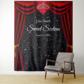 Sweet 16 Prinsessen Tiara Rood Gordijn Zwart Glitt Wandkleed (In situ)