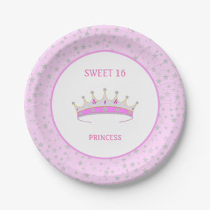Sweet 16 Prinsessen Tiara & Sterren Confetti Papieren Bordje