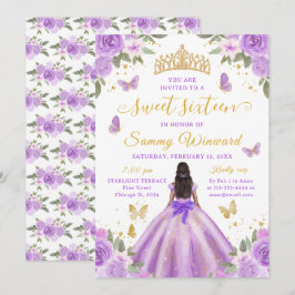Sweet 16 Purple Princess African American Girl Kaart