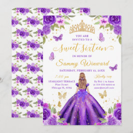 Sweet 16 Purple Princess Blonde Girl Kaart