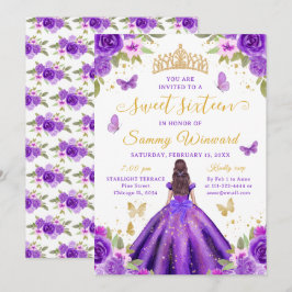 Sweet 16 Purple Princess Brunette Girl Kaart