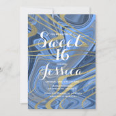 Sweet 16 | Quince Marble Liquid Blue Faux Gold Kaart (Voorkant)