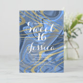 Sweet 16 | Quince Marble Liquid Blue Faux Gold Kaart (Staand voorkant)
