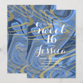 Sweet 16 | Quince Marble Liquid Blue Faux Gold Kaart (Voorkant / Achterkant)
