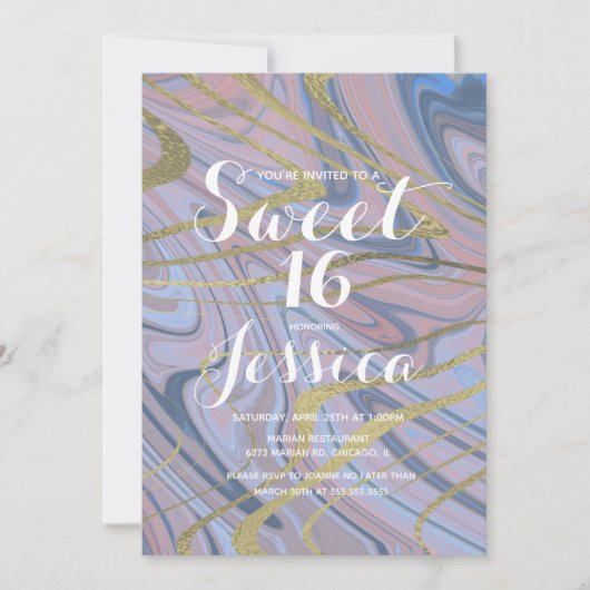 Sweet 16 | Quince Marble Liquid Blue Roze Kaart (Voorkant)