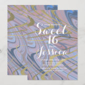 Sweet 16 | Quince Marble Liquid Blue Roze Kaart (Voorkant / Achterkant)