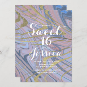 Sweet 16   Quince Marble Liquid Blue Roze Kaart