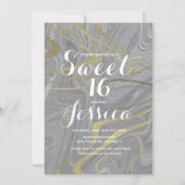 Sweet 16 | Quince Marble Liquid Gray Faux Gold Kaart (Voorkant)