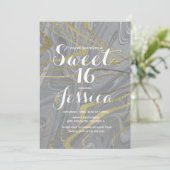 Sweet 16 | Quince Marble Liquid Gray Faux Gold Kaart (Staand voorkant)