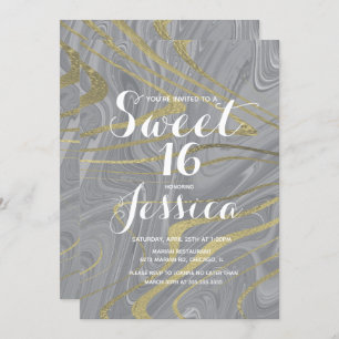 Sweet 16   Quince Marble Liquid Gray Faux Gold Kaart