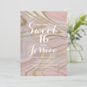 Sweet 16 | Quince Marble Liquid Pink Faux Gold Kaart (Staand voorkant)