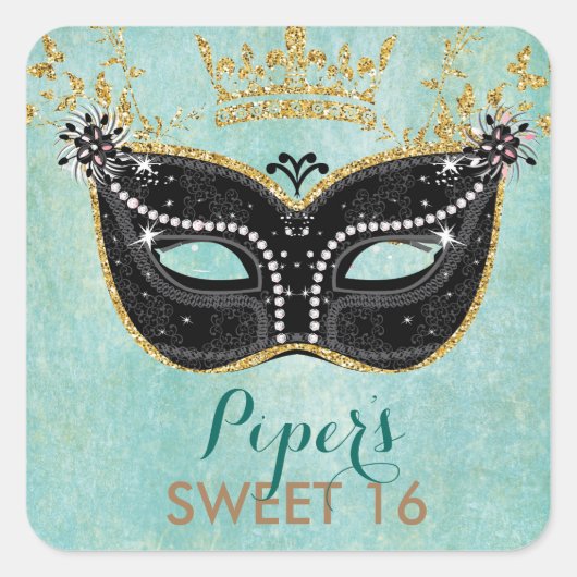 Sweet 16 Quinceanera Masquerade gunst stickers (Voorkant)