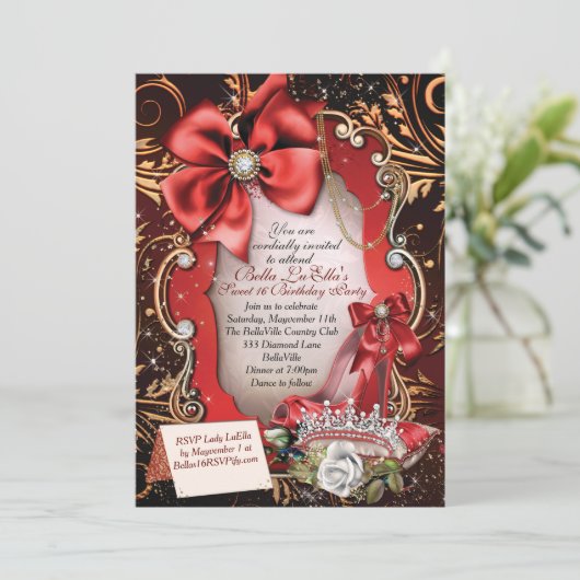Sweet 16 Quinceanera Party Uitnodigingen (Staand voorkant)
