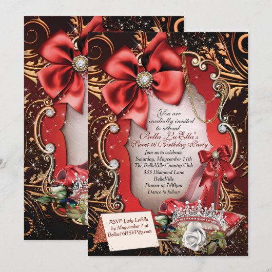 Sweet 16 Quinceanera Party Uitnodigingen (Voorkant / Achterkant)