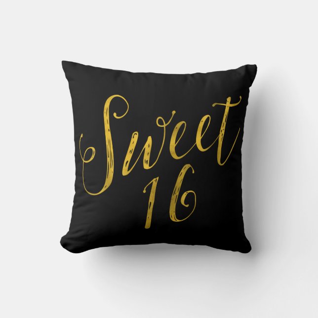 Sweet 16 Quote Faux Gold Foil Sparkly Sjabloon Kussen (Voorkant)