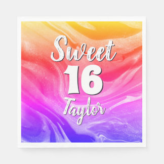 Sweet 16 Rainbow Colored Marble Personalized Servet