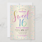 Sweet 16 Rainbow Glitter Confetti Gold Birthday Kaart (Voorkant)