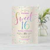 Sweet 16 Rainbow Glitter Confetti Gold Birthday Kaart (Staand voorkant)