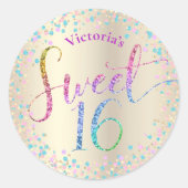 Sweet 16 Rainbow Glitter Confetti Gold Birthday Ronde Sticker (Voorkant)