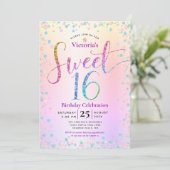 Sweet 16 Rainbow Glitter Confetti Ombre Birthday Kaart (Staand voorkant)